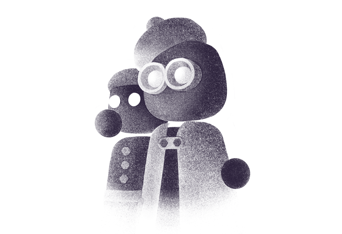 an illustration of two characters, one wearing goggles