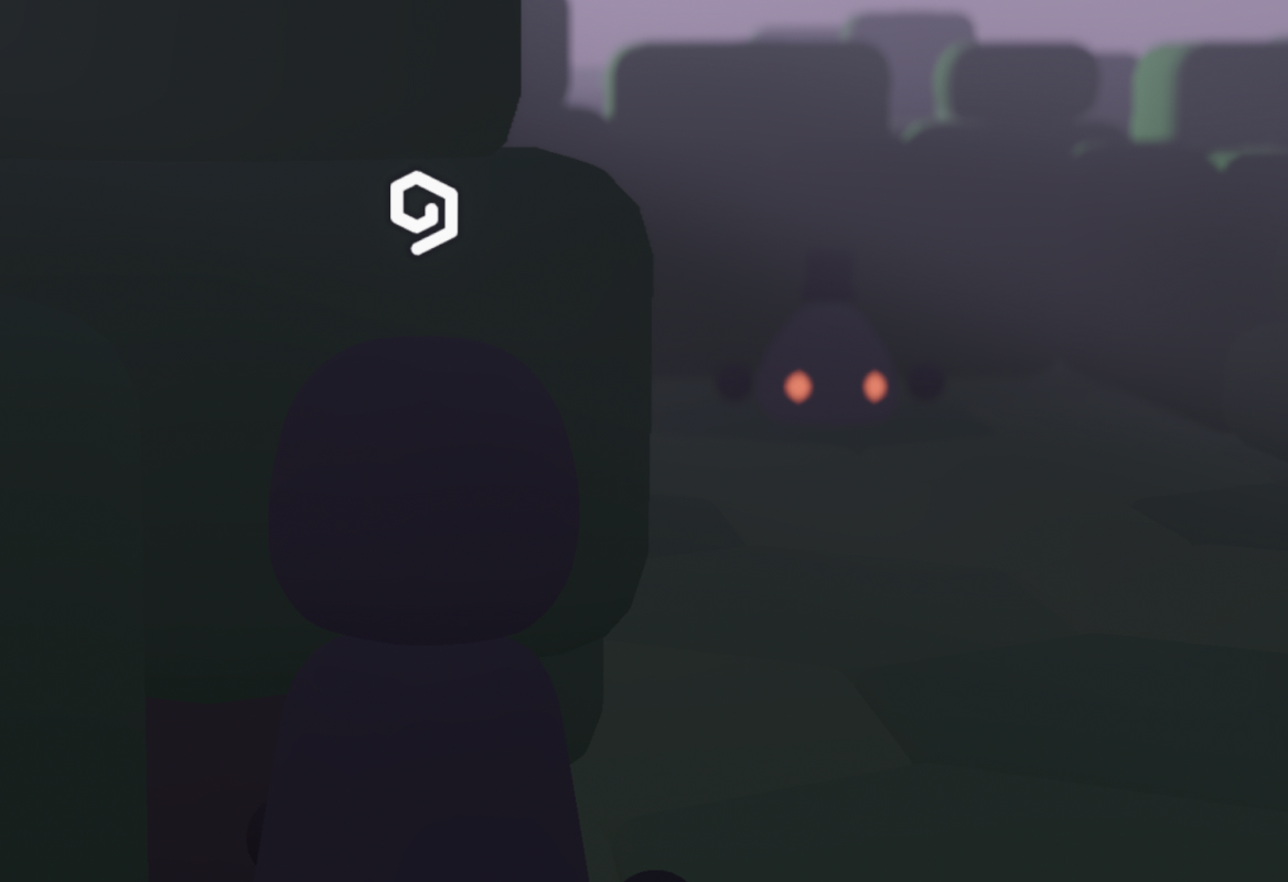 a game screenshot of the protagonist hiding behind a bush while an enemy approaches