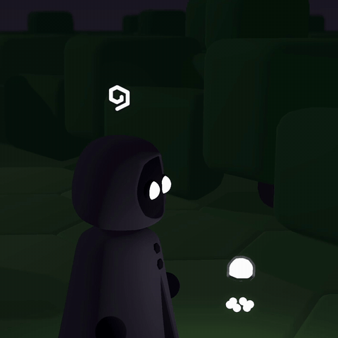 The player character inspects a glowy bit in the wild