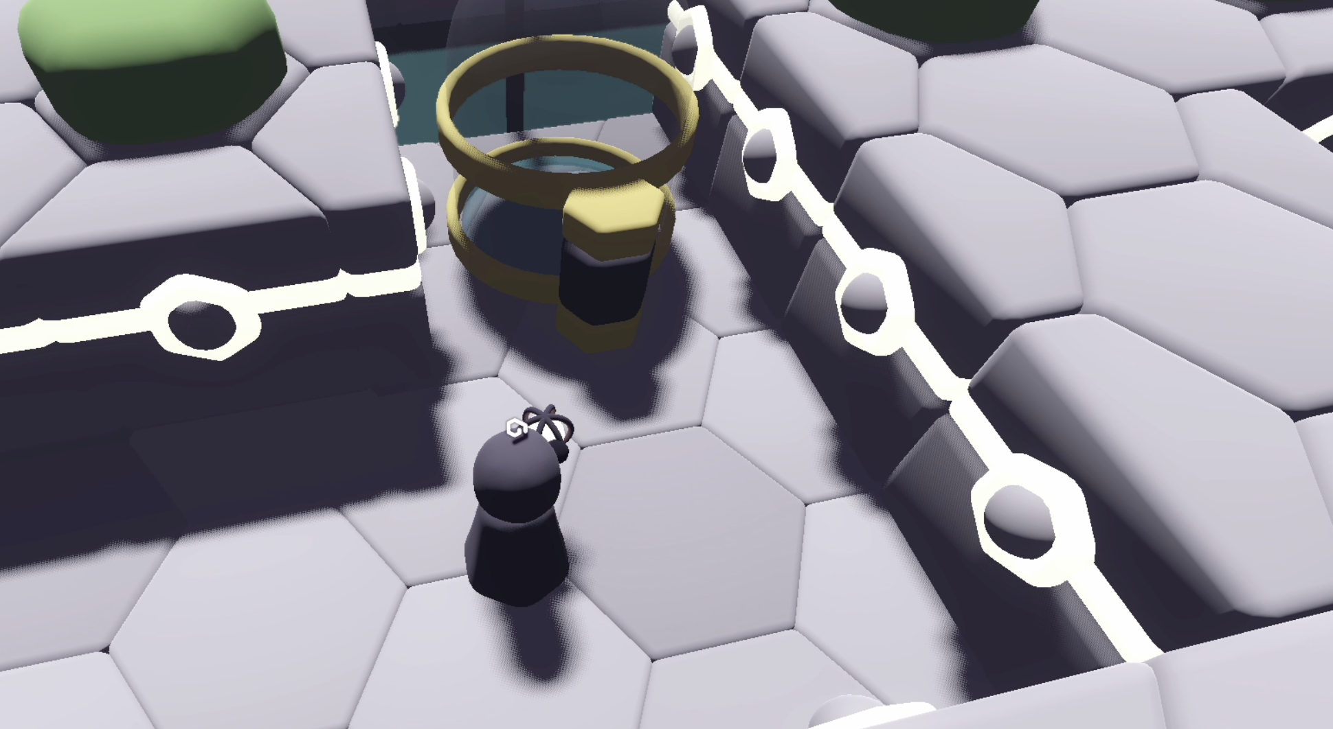 A screenshot where the protagonist is facing an electrifiable object – a pump.