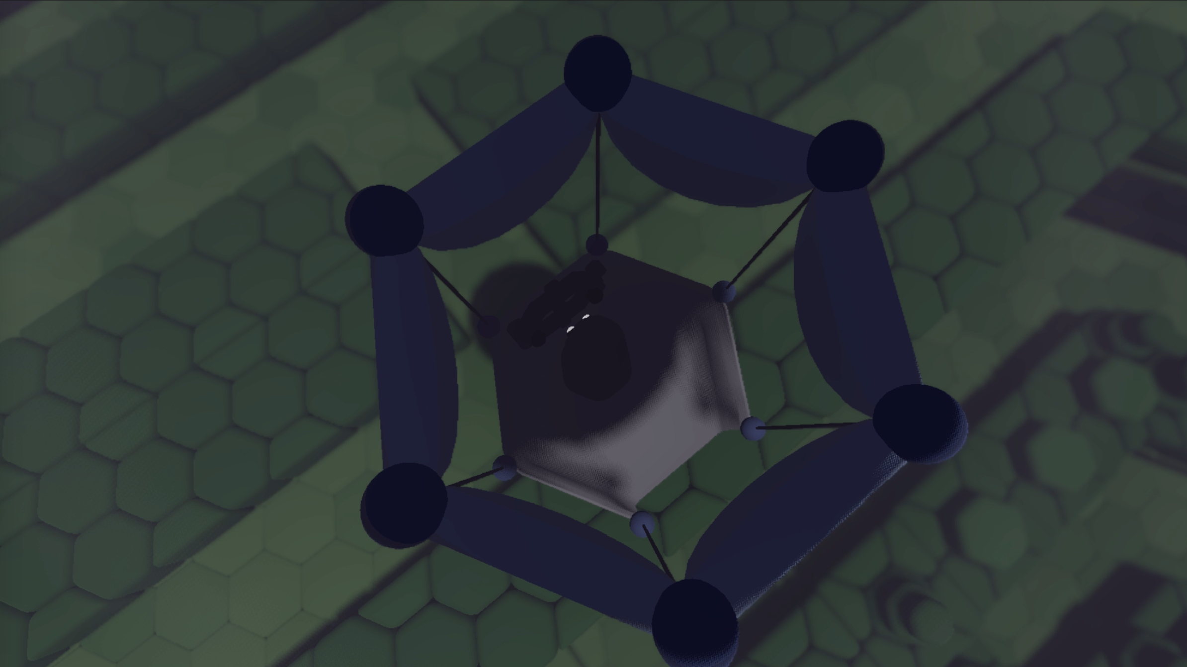 A screenshot looking down on the world from a hot air balloon that the player is piloting.