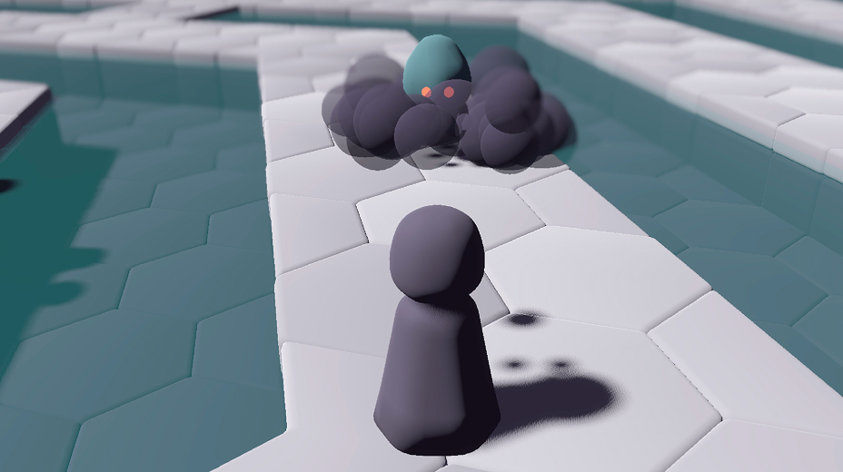 Found gameplay screenshot of squidlike enemy producing an ink cloud